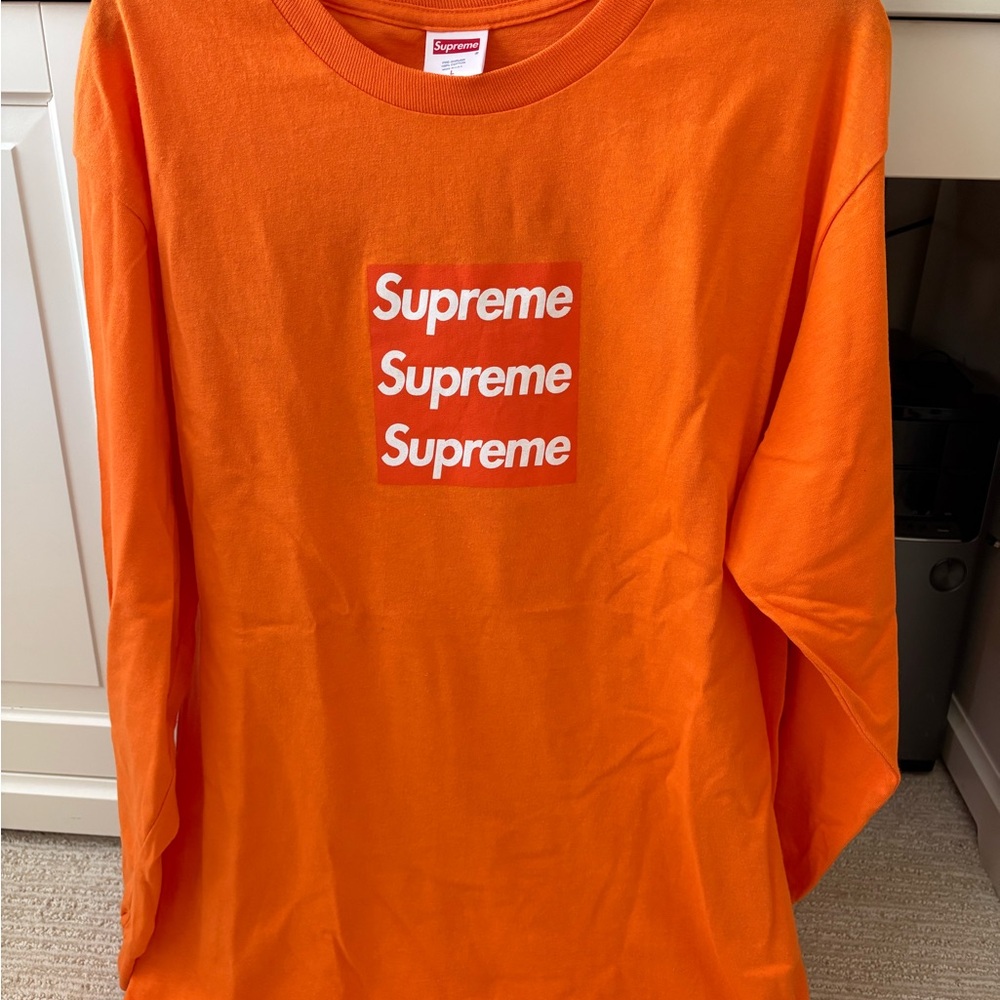 Asspizza X Supreme Orange triple logo Crewneck Tee with Red Logo Tag